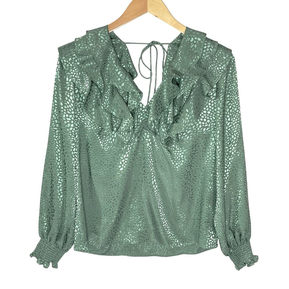 Hutch Green Ruffle V-Neck Long Sleeve Blouse